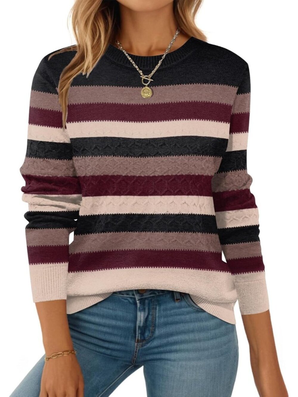 Honeycomb Knit Long Sleeve Sweater for Women